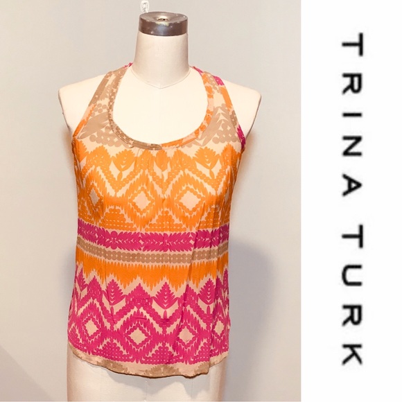 TRINA TURK silk colorful racerback tank sz Medium - Picture 3 of 9